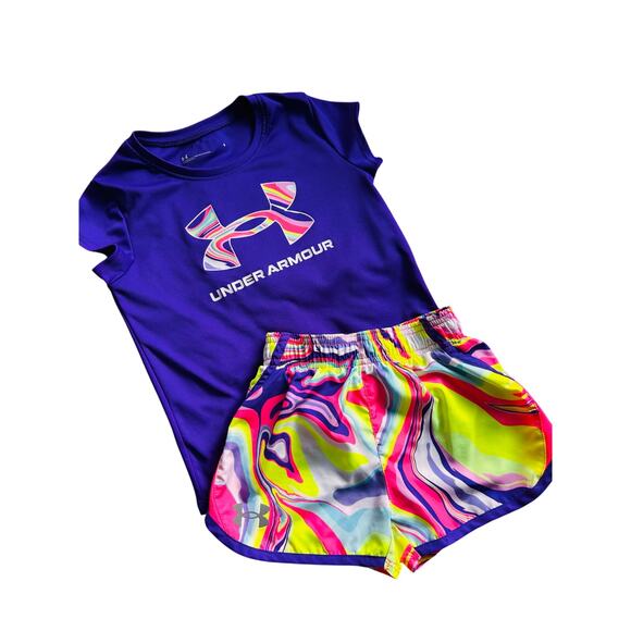 Under Armour Girls Tee & Swirl Athletic Shorts 2-Piece Active Set Multicolor 4/5 - Picture 1 of 11